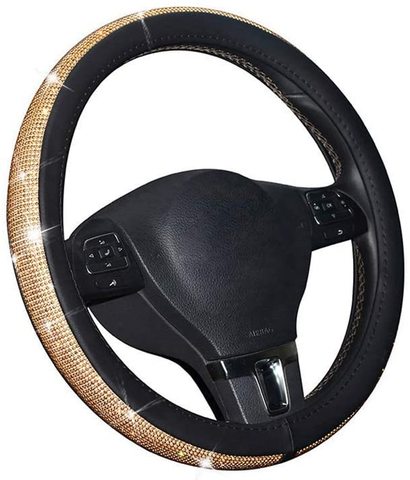 AUTOYOUTH Bling Steering Wheel Cover for Women PU Leather with Crystal Rhinestones Universal for 37 to 38 CM Car Accessories ► Photo 1/6