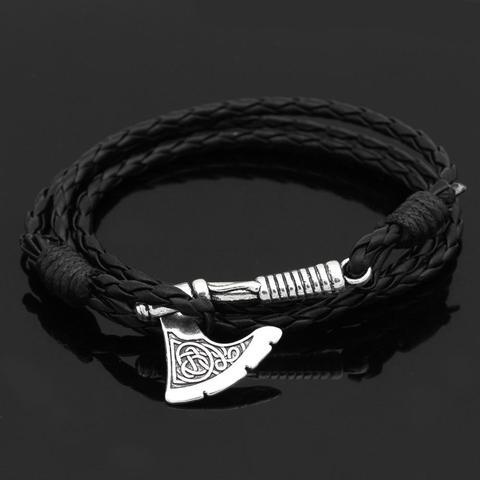 Mens Axe Viking Bracelet Irish Knot Hatchet Handmade Braided Multilayer Leather Pirate Bracelet For Male Hand Jewelry ► Photo 1/1
