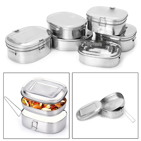 Stainless Steel Square Lunch Box Bento Food Picnic Container Travel 1/2 Layer ► Photo 1/6