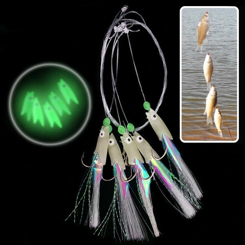 WALK FISH High Quality Carbon Steel Mackerel Feathers Bass Cod Lure Sea Fishing Luminous Fishing Hook Treble Bait Fishing Wire ► Photo 1/6