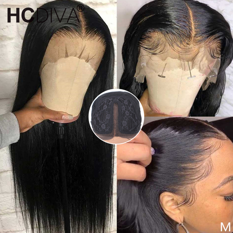 Middle Part Lace Front Wig 28inch Straight Lace Part Wig 13*1 Remy Brazilian Straight Human Hair Wig Pre Plucked With Baby Hair ► Photo 1/6