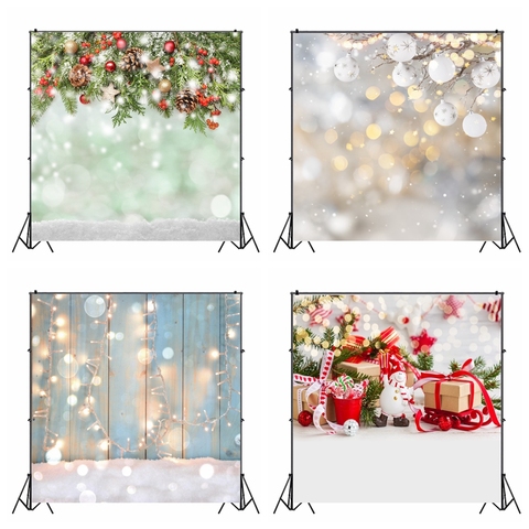 Laeacco Christmas Backdrops Wooden Board Light Snow Photography Backgrounds Winter Photophone Baby Portrait Photocall Photozone ► Photo 1/6