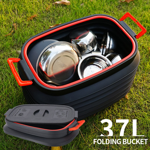 37L Telescopic Storage Bucket Folding Fishing Barrel Car Sundries Box Multifunctional Outdoor Bucket with Lid ► Photo 1/6