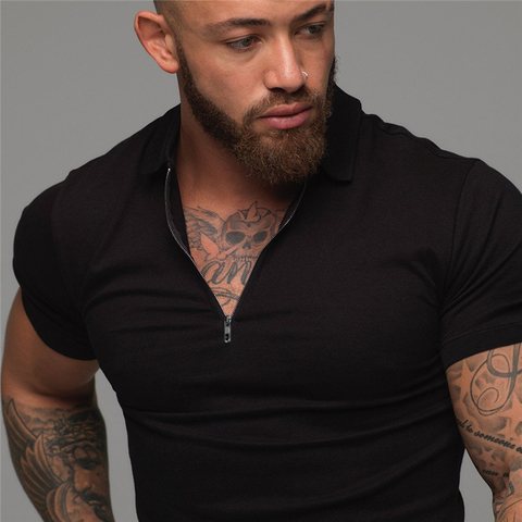 Brand Cotton Casual New Mens Short Sleeve Polo Shirts Fitness Fashion Polo Shirt Clothing Bodybuilding Trend Sport Polo Shirts ► Photo 1/6