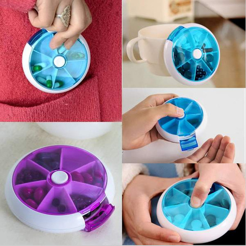 1pcs Circular rotating pill box 7 Slots Round Daily Weekly Tablet Pill case Splitters Medicine Tablet Holder Organizer Dispenser ► Photo 1/6