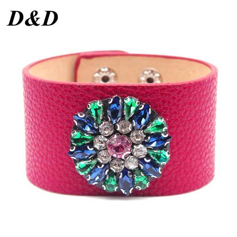 D&D Leather Bracelet Rhinestone Jewelry Hand Chain Simple All-Match Wide Leather Bracelet Bangle New Hand Jewelry ► Photo 1/5