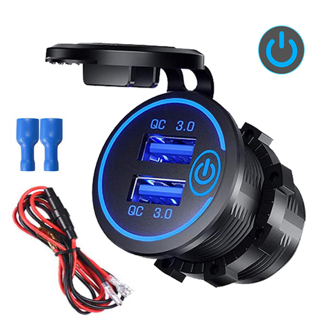 Quick Charge 3.0 Dual USB Car Charger Socket Waterproof 12V/24V QC3.0 USB Fast Charger Socket Power Outlet with Touch Switch ► Photo 1/6