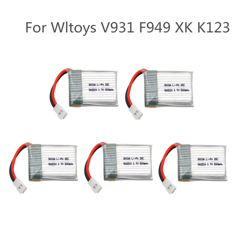 5pcs 3.7V 500mAh 902530 25C LiPo Battery For Wltoys V931 F949 XK K123 6Ch RC Helicopter ► Photo 1/1