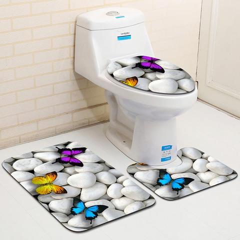 4 Types 3Pcs Set Bathroom Non-Slip Pedestal Rug + Lid Toilet Cover + Bath Mat ► Photo 1/6