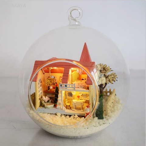 Hot DIY Lolita Glass Ball Castle Dollhouse 3D Miniature Assemble Model Creative Diary Building Doll House Kits With Furniture ► Photo 1/4