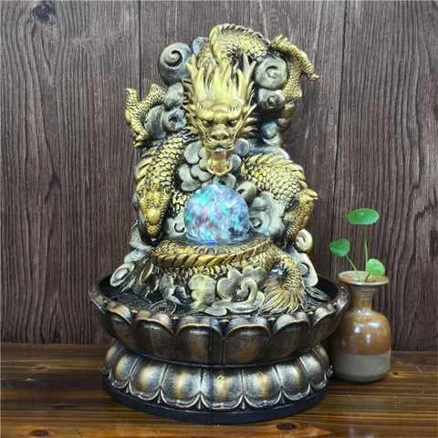 Chinese Dragon Mascot Home&Company Lucky Feng Shui Decorations Zen Lotus Base Led Running Water Desktop Fountain Wealth Ball ► Photo 1/6