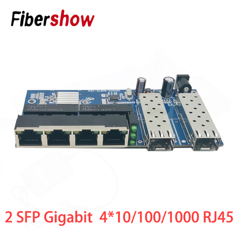 Gigabit Ethernet switch Fiber Optical Media Converter 4 RJ45 2 SFP 10/100/1000M UTP fiber Port Board PCBA ► Photo 1/6