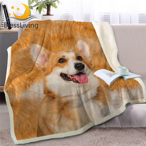 BlessLiving Corgi Dog Throw Blanket on Bed 3D Animal Soft Sherpa Fleece Blanket Brown Bedspreads Fur Print Bedding 150x200cm ► Photo 1/4