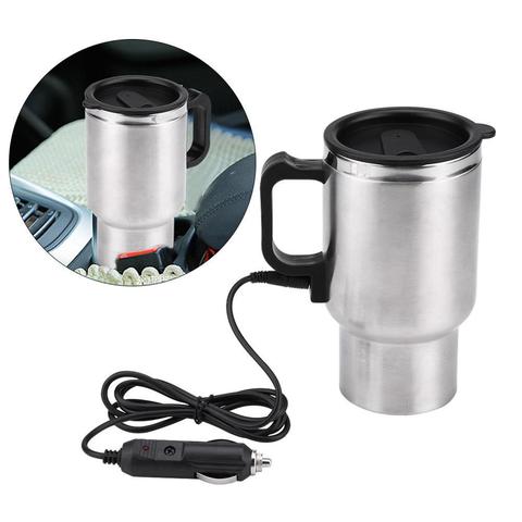 12V 450ml Electric In‑car Stainless Steel Travel Heating Cup Coffee Tea Car Cup Mug Silver + Black Car Electric Cup ► Photo 1/6