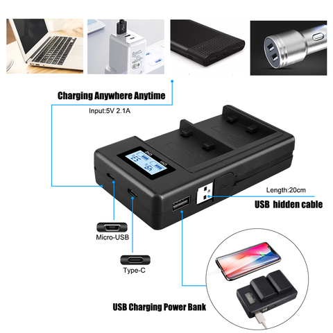 PALO NP-FZ100 NPFZ100 FZ100 Battery Charger for Sony Alpha a9, Alpha a7R III, A7R MARK 3, Alpha a7 III, A7 MARK 3 ► Photo 1/6