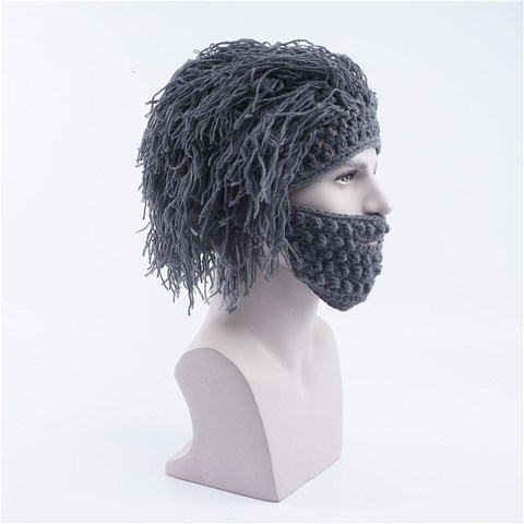 2022 New Winter Men Handmade Wig Beard Hats Crochet Mustache Knit Halloween Party Funny Caps Face Tassel Bicycle Mask Warm Hat ► Photo 1/6