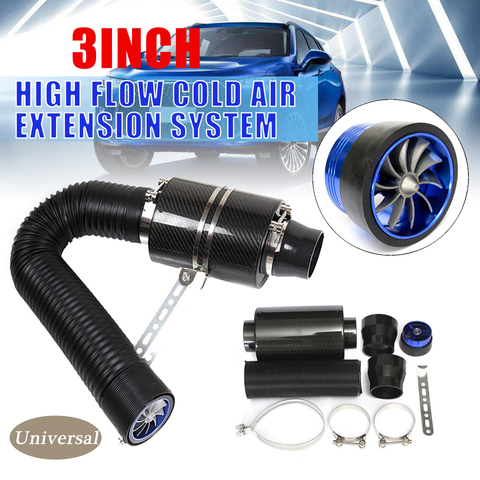 3“ Universal Car Cold Air Intake System With Fan Racing Carbon Fiber Cold Feed Induction Air Intake Filter Kit Ram Filter Box ► Photo 1/6