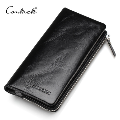 CONTACT'S 2022 New Classical Genuine Leather Wallets Vintage Style Men Wallet Fashion Brand Purse Card Holder Long Clutch Wallet ► Photo 1/6
