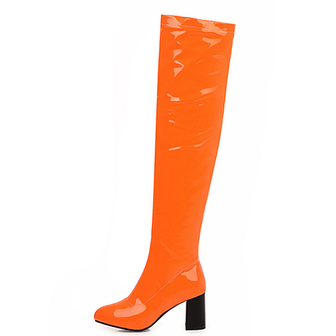 Fashion Over the Knee Boots Women Orange Red Yellow Green Thigh High Boots Square High Heels Party Shoes Lady Plus Size 45 48 47 ► Photo 1/6