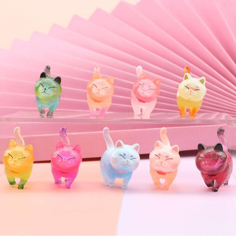 9PCS/Sets Cartoon Colourful Crystal Pet Cats Tie Bell Cat PVC Anime Mini Figures Landscape Decoration Toys Doll for Baby Gifts ► Photo 1/6