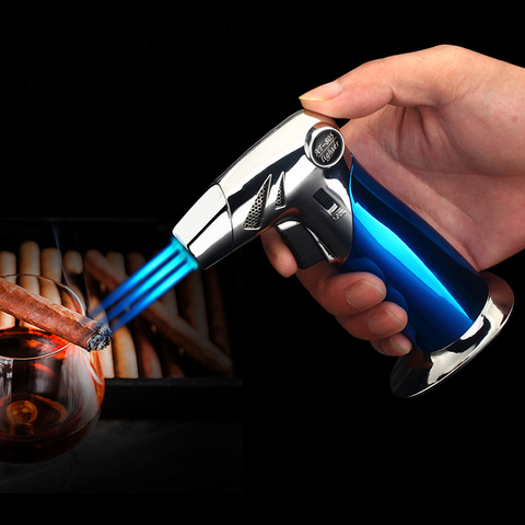 Triple Spray Gun Metal Baking Torch Lighter Cigar Pipe Powerful Windproof Kitchen BBQ Gas Jet Lighter Outdoor Gadgets For Man ► Photo 1/6