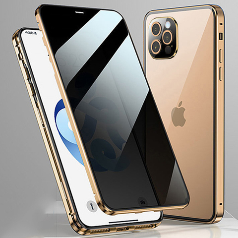 Anti Glare Magnetic Case For iPhone 12 Pro MAX 12 Mini 11 XS XR SE2 8 7 Plus Luxury Case Privacy Screen Glass Cover Metal Bumper ► Photo 1/6