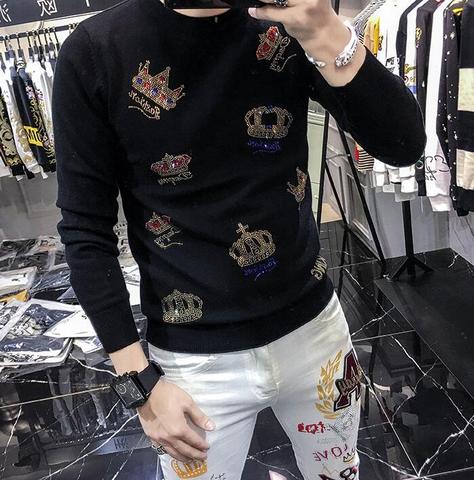 European style hot diamond crown sweater men's fashion brand personality  autumn winter men's long sleeve bottoming sweater - Price history u0026 Review  | AliExpress Seller - I love this fashion shop Store | Alitools.io
