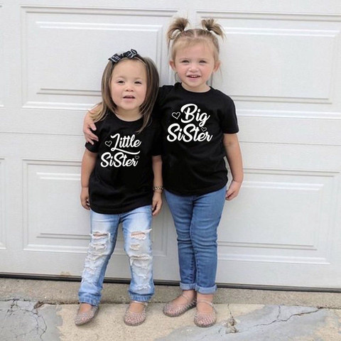 Kids Girls Clothes Big Sister Litter Sister Black T-Shirt Summer Short Sleeve Tee Shirt Children Tee Matching Outfits ► Photo 1/6