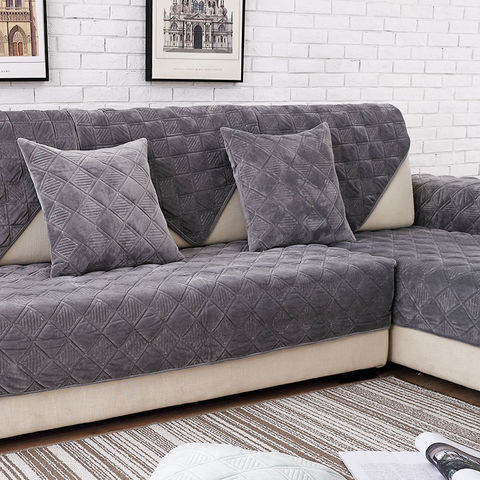 Short Plush Grey Color Sofa Towel European Brief Thicken Quilted Sofa Cover Slip Resistant European Couch Cover for Living Room ► Photo 1/6