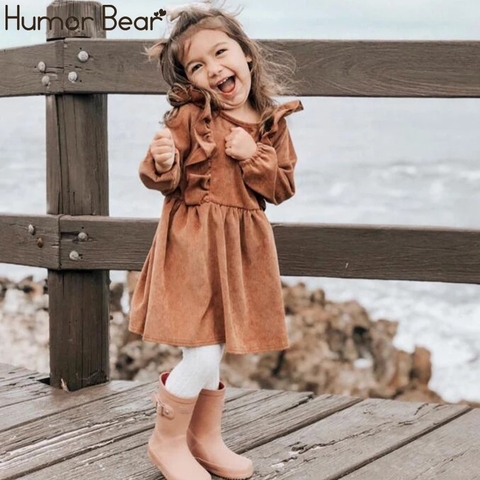 Humor Bear Autumn Winter Toddler Girl Dress Long Sleeve Cotton Ruffles Princess Dress Kids Corduroy Pleated Fashion Baby Dress ► Photo 1/6