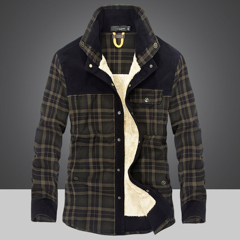 Winter Jacket Men Thicken Warm Fleece Shirts Coats 100% Cotton Plaid Flannel Jacket Military Clothes Chaquetas Hombre Size M-4XL ► Photo 1/6