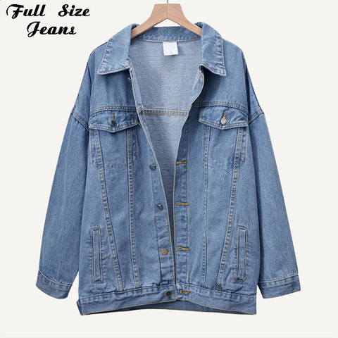 Women Solid Loose Casual Blue Jeans Jacket 4XL 5XL Harajuku Boyfriend Denim Coats Female Outwear Feminine Chaqueta Mujer Coat ► Photo 1/6