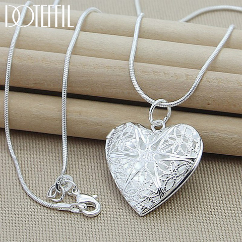DOTEFFIL 925 Sterling Silver Photo Frame Pendant Necklace 18 Inch Snake Chain Woman Charm Statement Necklace Fashion Jewelry ► Photo 1/6