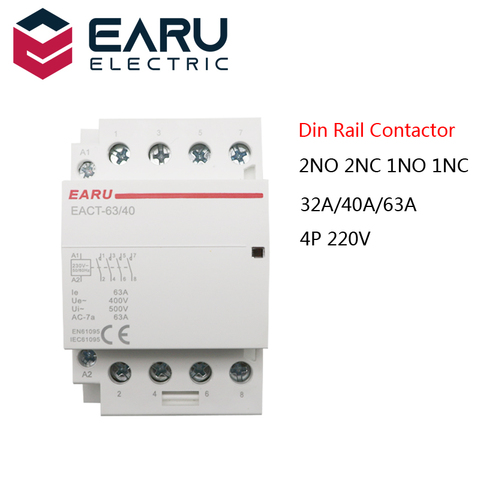 4P 32-63A AC 110V 220V 50/60Hz Din Rail Household AC Modular Contactor Switch Controller 4NO 4NC 2NO 2NC Smart Home House Hotel ► Photo 1/6