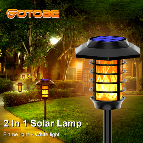 2 IN 1 LED Solar Flame Torch Lamp Outdoor Solar Garden Light Flame/White Light Waterproof Lamp Courtyard Path Lawn Spotlight ► Photo 1/6