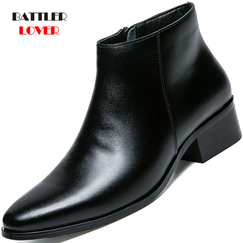 Men Chelsea Boots Genuine Leather Botas Wedding Dress Shoes for Male Formal Business Ankle Boot Winter Warm Black ► Photo 1/6