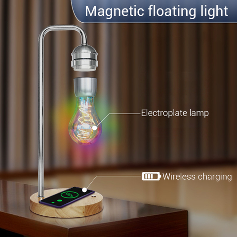 New Novelty LED Magnetic Levitation Bulb Hover Floating Desk Lamp Magic Black Tech Wireless Charger for Phone Christmas Gift ► Photo 1/6