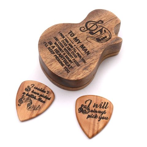 3 Pcs/set Handmade Wooden Guitar Pick Box and Picks Paddles for Guitarist Music Lovers Gifts ► Photo 1/6