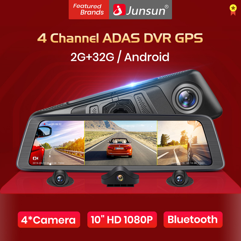 4 Channel Car DVR 4 Cameras Video Recorder 4G 10" Media Rearview Mirror Android