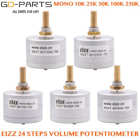 EIZZ Mono 10K 25K 50K 100K 250K 24 Steps Volume Potentiometer LOG Stepped Attenuator Serial Type 6mm Brass Shaft Hifi DIY 1PC ► Photo 1/1