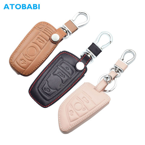 Leather Car Key Case For BMW E90 E60 E70 E87 1 3 5 6 Series M3 M5 X1 X5 X6 Z4 Keychain Holder Protector Cover Bag Auto Accessory ► Photo 1/6