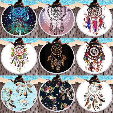 Dreamcatcher Summer Round Beach Towels Bohemian Bath Shower Towel Circle Swim Yoga Picnic Mat Bikini Cover Up serviette de plage ► Photo 1/6