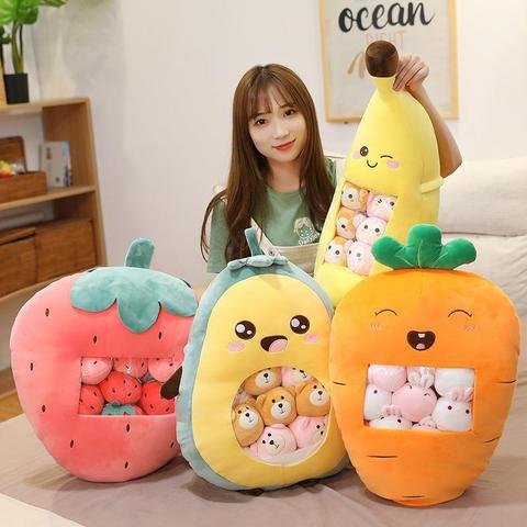 Lovely Fruit Snack Plushie Bag Pillow Animals Balls Doll Plush Pudding Toys Birthday Girl Gift Penguin Hamster Banana Candy Nap ► Photo 1/6