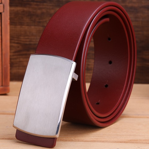 2022 stainless steel  smooth buckle belt for men mens belts luxury full grain cowhide genuine leather strap camel red black 38mm ► Photo 1/1