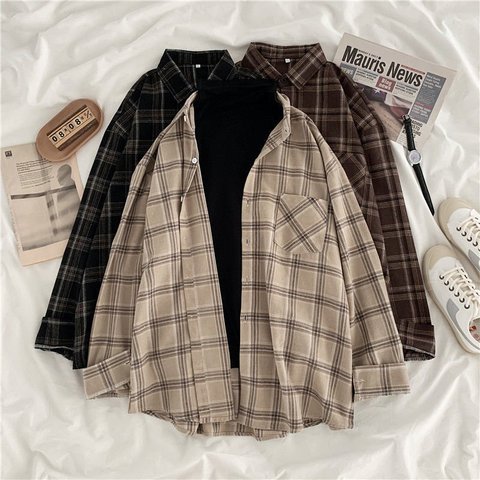 Women Shirt Plaid female Oversize Blouse Korean Style Plus Size Long Sleeves Tops Casual Outwear Femme Blusas ► Photo 1/6