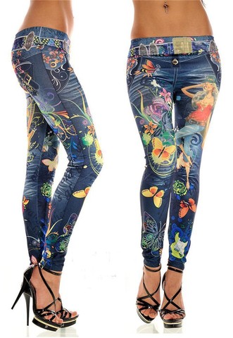 Fashionable New Lady Seamless Imitation Cowboy Color Printing High Waist Skinny Blue Jean Denim Leggings Stretchy Jeggings Pant ► Photo 1/2