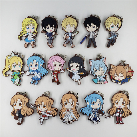 Sword Art Online SAO GGO Anime Yuuki Asuna Asada Shino Sinon Kirito Alice Strap Rubber Keychain ► Photo 1/2