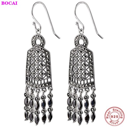 BOCAI 100% S925 Sterling Silver Ear Drop 2022 Fashion Simple Thai Silver Tassel Garnet Jewelry Pure Augentum Earrings For Women ► Photo 1/6