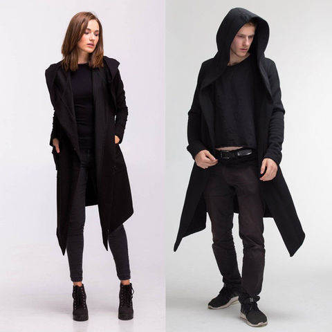 Fashion Men Women Casual Open Stitch Hooded Long Cloak Cape Coat Unisex Solid Pocket Loose Clock Coat ► Photo 1/6