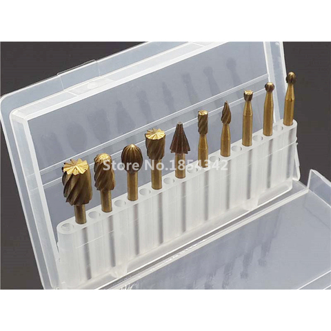 10pcs Set BOX HSS Titanium Dremel Routing Rotary Milling Rotary